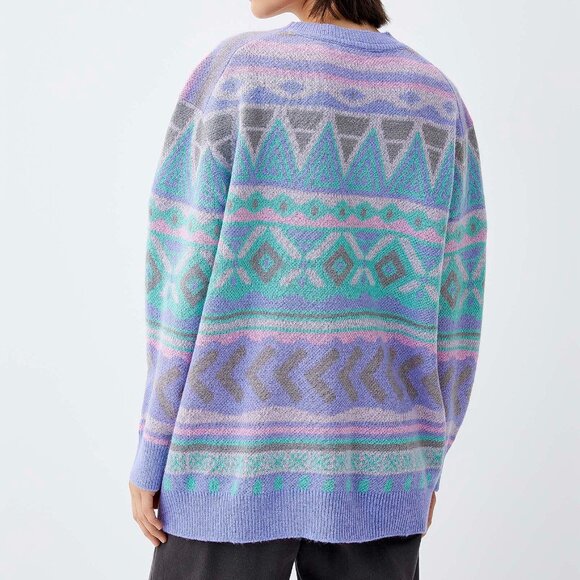 Patterned Crimson Geometric Pastel Sweater - Picture 3 of 3